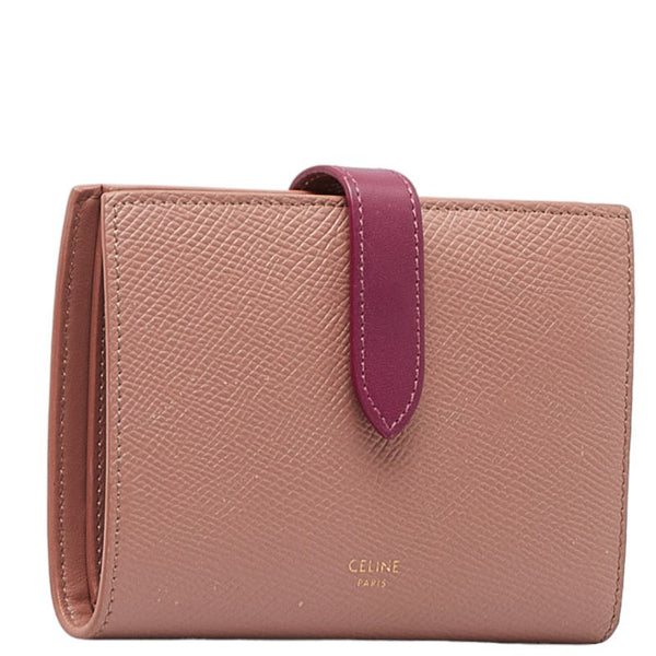 セリーヌ スモール ストラップ 二つ折り財布 10H263 アンティークローズ ワイルドベリー ピンク カーフスキン レディース CELINE 【中古】
