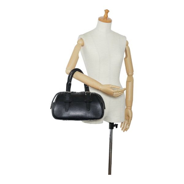 バーバリー ノバチェック ハンドバッグ ミニボストンバッグ ブラック レザー レディース BURBERRY 【中古】