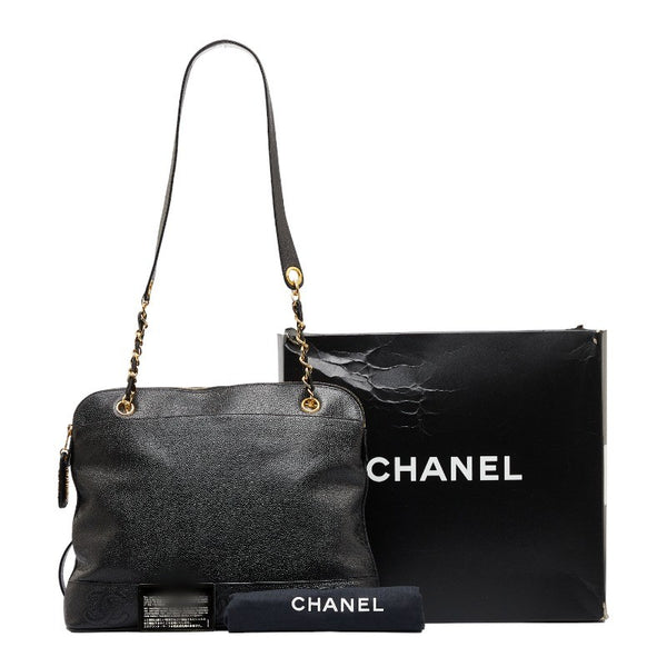 シャネル ココマーク チェーン トートバッグ ショルダーバッグ ブラック キャビアスキン レディース CHANEL 【中古】
