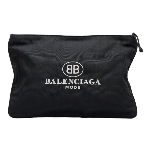 バレンシアガ ロゴ クラッチバッグ セカンドバッグ ブラック ナイロン レザー レディース BALENCIAGA 【中古】