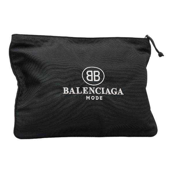 バレンシアガ ロゴ クラッチバッグ セカンドバッグ ブラック ナイロン レザー レディース BALENCIAGA 【中古】
