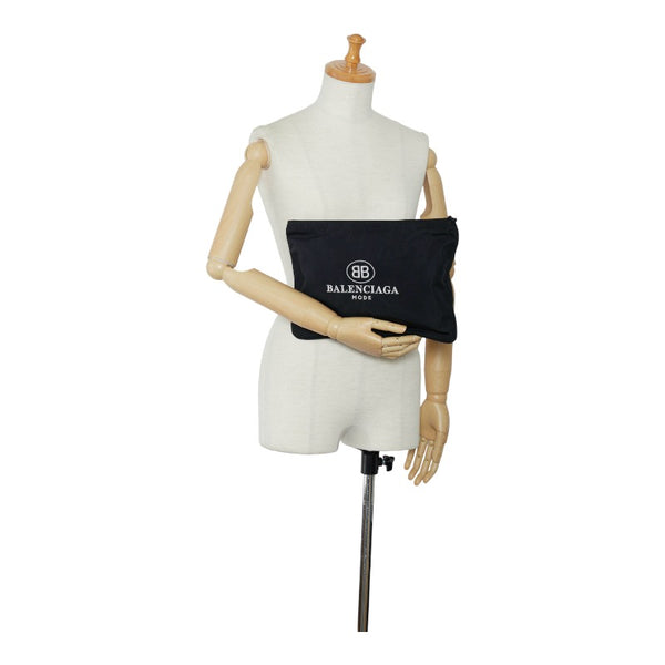 バレンシアガ ロゴ クラッチバッグ セカンドバッグ ブラック ナイロン レザー レディース BALENCIAGA 【中古】