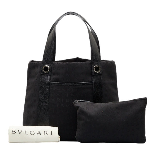 ブルガリ ロゴマニア ハンドバッグ トートバッグ ブラック キャンバス レザー レディース BVLGARI 【中古】