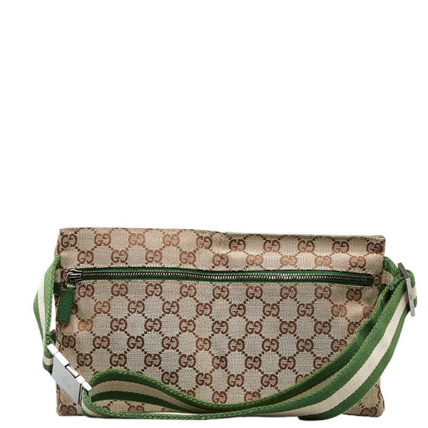 グッチ GGキャンバス シェリーライン ボディバッグ ウエストバッグ 28566 ベージュ グリーン キャンバス レザー レディース GUCCI 【中古】