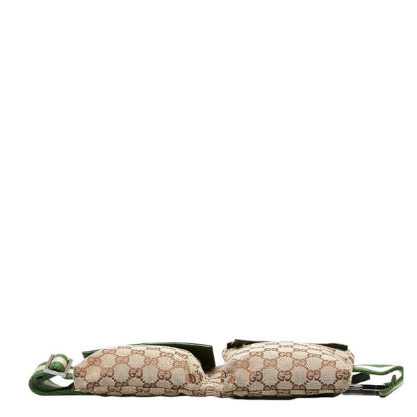 グッチ GGキャンバス シェリーライン ボディバッグ ウエストバッグ 28566 ベージュ グリーン キャンバス レザー レディース GUCCI 【中古】