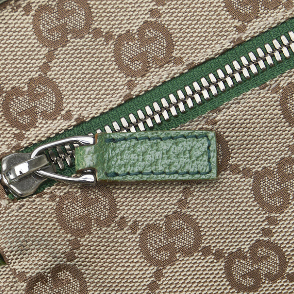 グッチ GGキャンバス シェリーライン ボディバッグ ウエストバッグ 28566 ベージュ グリーン キャンバス レザー レディース GUCCI 【中古】