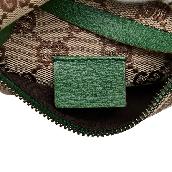 グッチ GGキャンバス シェリーライン ボディバッグ ウエストバッグ 28566 ベージュ グリーン キャンバス レザー レディース GUCCI 【中古】