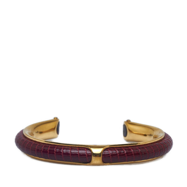 エルメス C バングル ブレスレット  ピンク ゴールド クロコダイル レザー レディース HERMES 【中古】