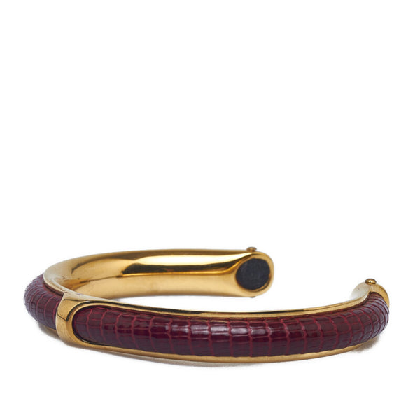 エルメス C バングル ブレスレット  ピンク ゴールド クロコダイル レザー レディース HERMES 【中古】