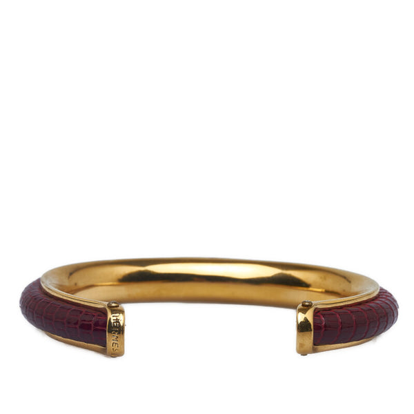 エルメス C バングル ブレスレット  ピンク ゴールド クロコダイル レザー レディース HERMES 【中古】