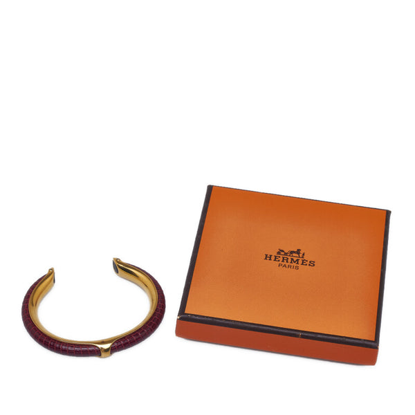 エルメス C バングル ブレスレット  ピンク ゴールド クロコダイル レザー レディース HERMES 【中古】