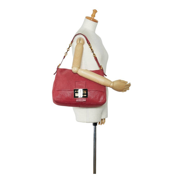 フェンディ ビッグマンマ バゲット プラチェーン ワンショルダーバッグ 8BR638 レッド スウェード レディース FENDI 【中古】