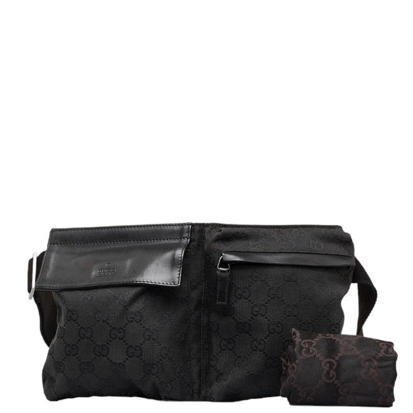 グッチ GGキャンバス ボディバッグ ウエストバッグ 28566 ブラック キャンバス レザー レディース GUCCI 【中古】