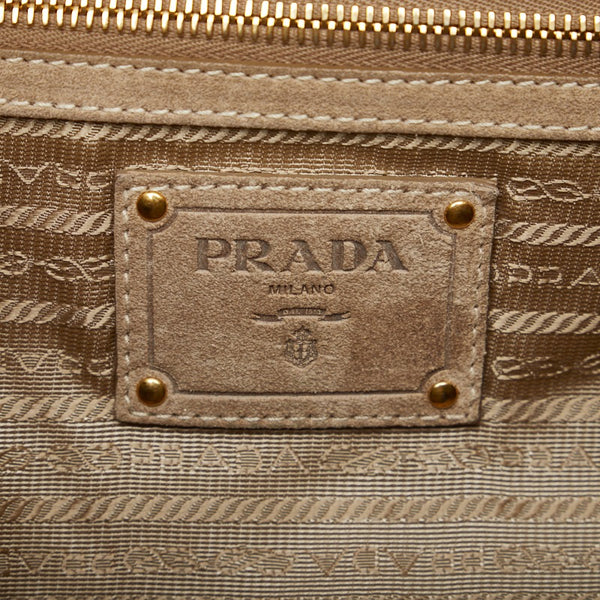 プラダ カナパ フェイクファー ハンドバッグ BN2182 ブルー ベージュ デニム ファー レディース PRADA 【中古】