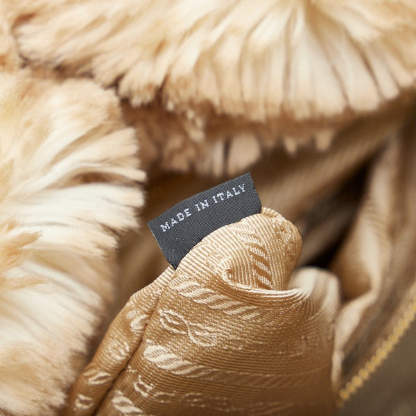 プラダ カナパ フェイクファー ハンドバッグ BN2182 ブルー ベージュ デニム ファー レディース PRADA 【中古】