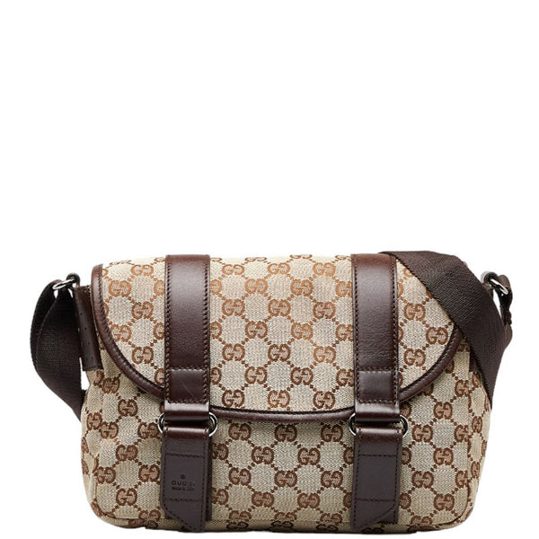 グッチ GGキャンバス 斜め掛け ショルダーバッグ 145858 ベージュ ブラウン キャンバス レザー レディース GUCCI 【中古】