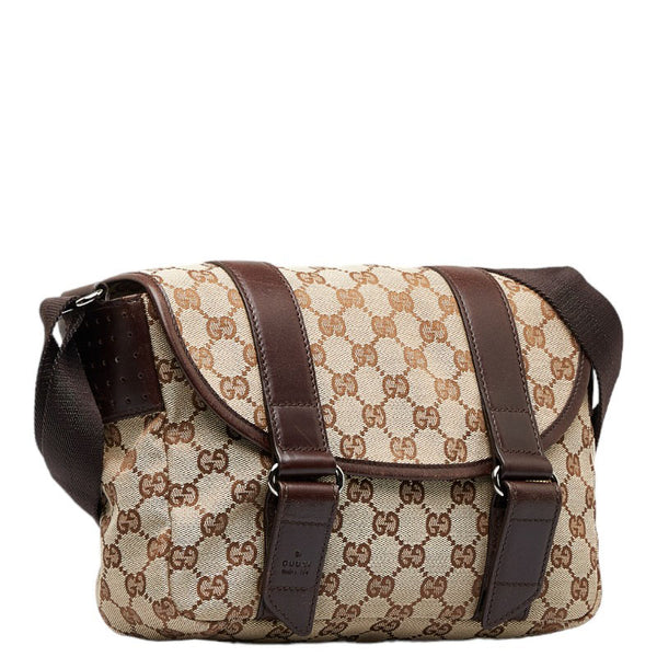 グッチ GGキャンバス 斜め掛け ショルダーバッグ 145858 ベージュ ブラウン キャンバス レザー レディース GUCCI 【中古】