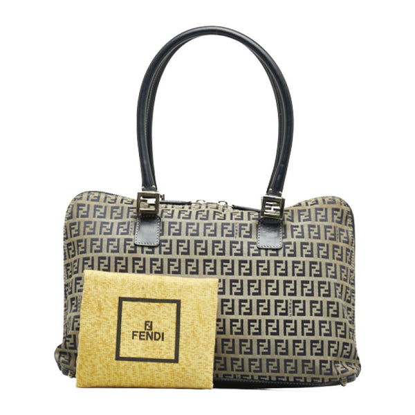 フェンディ ズッキーノ ハンドバッグ トートバッグ ベージュ ネイビー ナイロン レザー レディース FENDI 【中古】