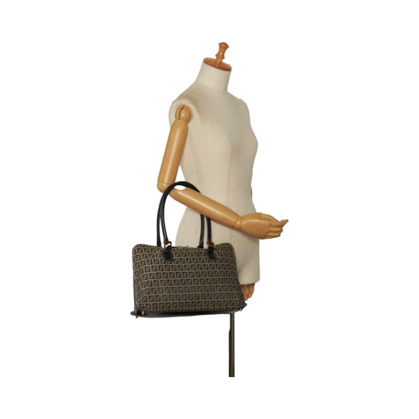 フェンディ ズッキーノ ハンドバッグ トートバッグ ベージュ ネイビー ナイロン レザー レディース FENDI 【中古】