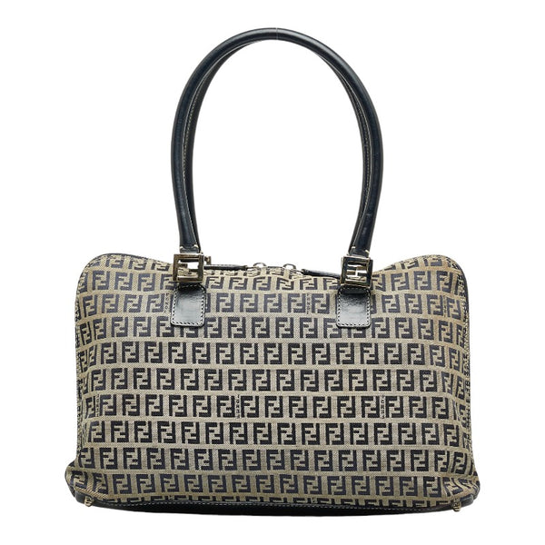 フェンディ ズッキーノ ハンドバッグ トートバッグ ベージュ ネイビー ナイロン レザー レディース FENDI 【中古】
