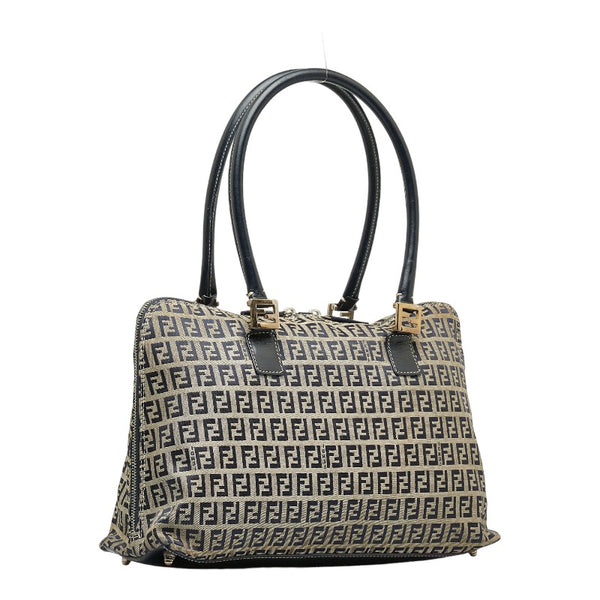 フェンディ ズッキーノ ハンドバッグ トートバッグ ベージュ ネイビー ナイロン レザー レディース FENDI 【中古】