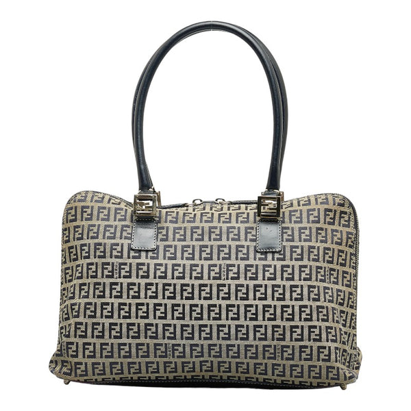 フェンディ ズッキーノ ハンドバッグ トートバッグ ベージュ ネイビー ナイロン レザー レディース FENDI 【中古】