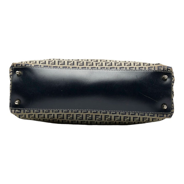 フェンディ ズッキーノ ハンドバッグ トートバッグ ベージュ ネイビー ナイロン レザー レディース FENDI 【中古】