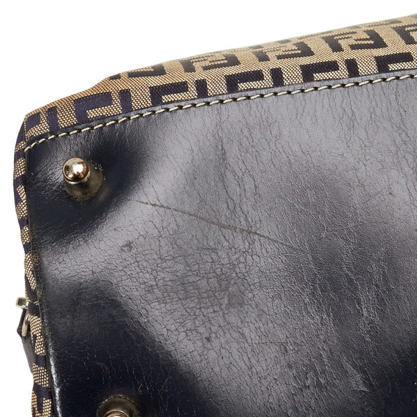 フェンディ ズッキーノ ハンドバッグ トートバッグ ベージュ ネイビー ナイロン レザー レディース FENDI 【中古】