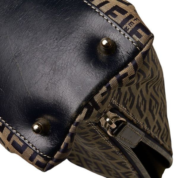 フェンディ ズッキーノ ハンドバッグ トートバッグ ベージュ ネイビー ナイロン レザー レディース FENDI 【中古】