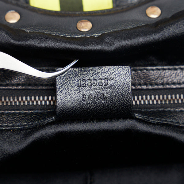 グッチ シェリーライン メタル バンブー ハンドバッグ ワンショルダーバッグ  128989 ブラック イエロー レザー レディース GUCCI 【中古】