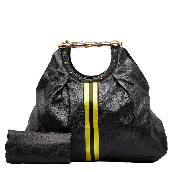 グッチ シェリーライン メタル バンブー ハンドバッグ ワンショルダーバッグ  128989 ブラック イエロー レザー レディース GUCCI 【中古】