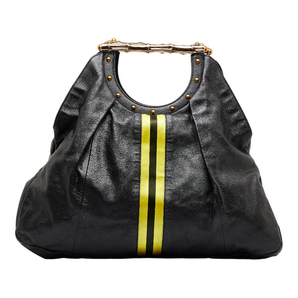 グッチ シェリーライン メタル バンブー ハンドバッグ ワンショルダーバッグ  128989 ブラック イエロー レザー レディース GUCCI 【中古】