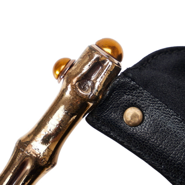 グッチ シェリーライン メタル バンブー ハンドバッグ ワンショルダーバッグ  128989 ブラック イエロー レザー レディース GUCCI 【中古】