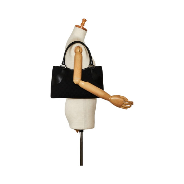 グッチ GGキャンバス ハンドバッグ トートバッグ 113015 ブラック キャンバス レザー レディース GUCCI 【中古】