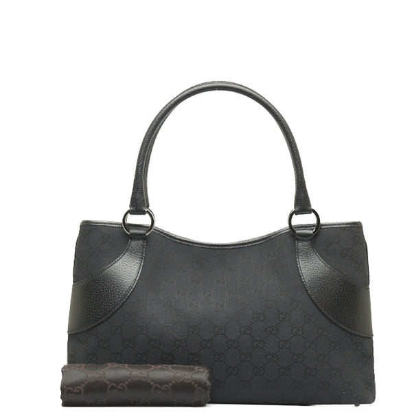 グッチ GGキャンバス ハンドバッグ トートバッグ 113015 ブラック キャンバス レザー レディース GUCCI 【中古】