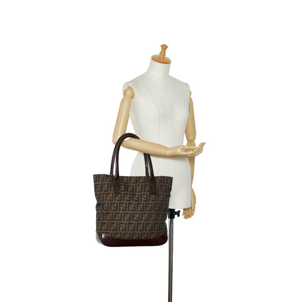フェンディ ズッカ ハンドバッグ トートバッグ 16328 ベージュ ブラウン キャンバス レザー レディース FENDI 【中古】