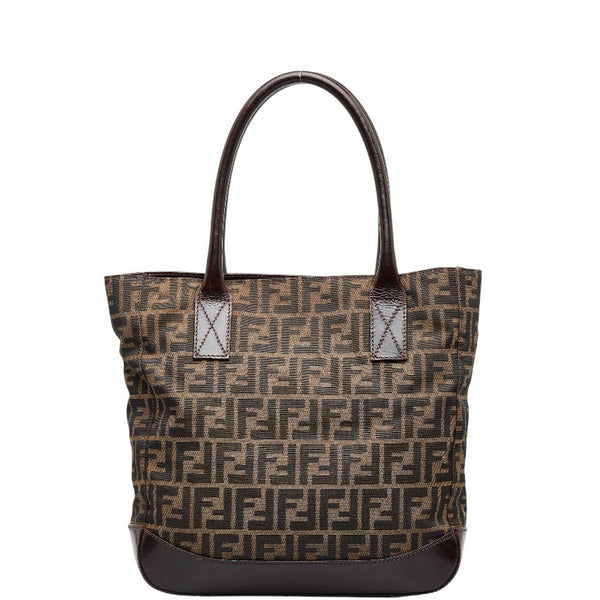 フェンディ ズッカ ハンドバッグ トートバッグ 16328 ベージュ ブラウン キャンバス レザー レディース FENDI 【中古】