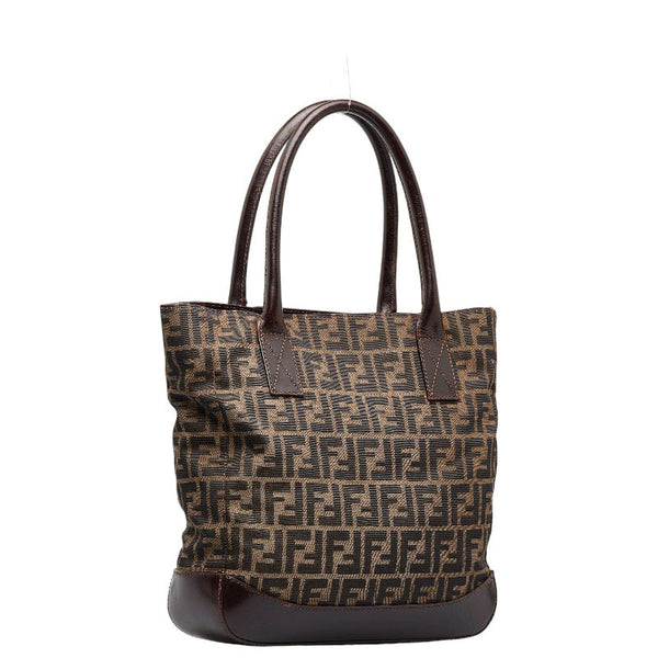 フェンディ ズッカ ハンドバッグ トートバッグ 16328 ベージュ ブラウン キャンバス レザー レディース FENDI 【中古】