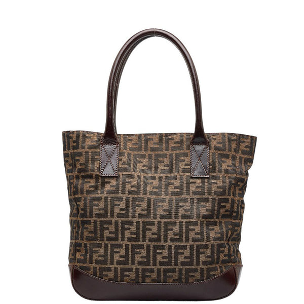 フェンディ ズッカ ハンドバッグ トートバッグ 16328 ベージュ ブラウン キャンバス レザー レディース FENDI 【中古】