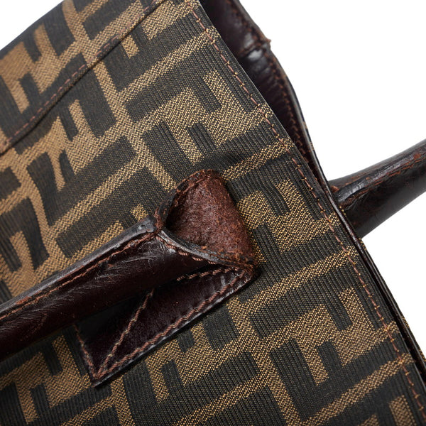 フェンディ ズッカ ハンドバッグ トートバッグ 16328 ベージュ ブラウン キャンバス レザー レディース FENDI 【中古】