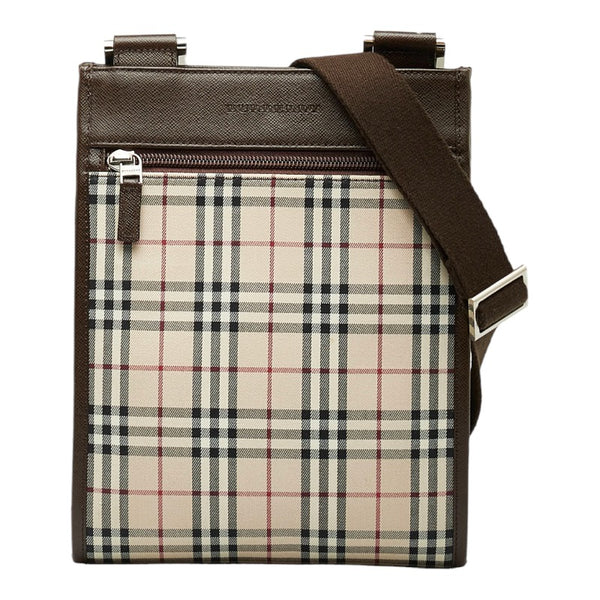 バーバリー ノバチェック 斜め掛け ショルダーバッグ ベージュ ブラウン キャンバス レザー レディース BURBERRY 【中古】