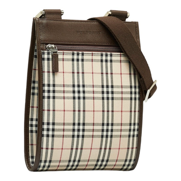 バーバリー ノバチェック 斜め掛け ショルダーバッグ ベージュ ブラウン キャンバス レザー レディース BURBERRY 【中古】
