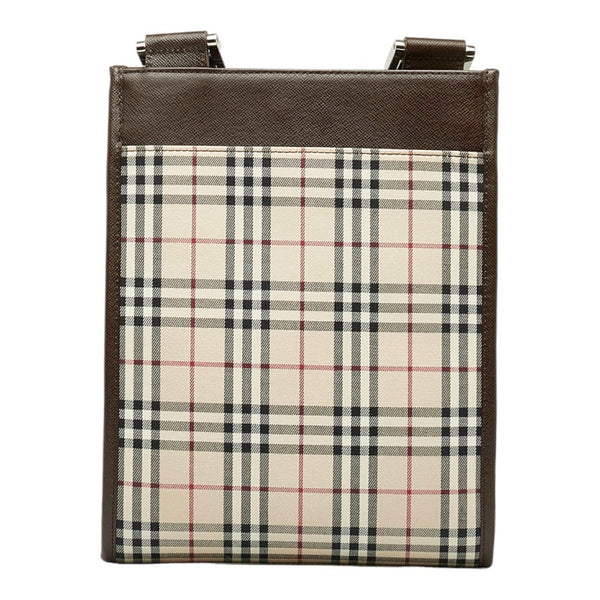 バーバリー ノバチェック 斜め掛け ショルダーバッグ ベージュ ブラウン キャンバス レザー レディース BURBERRY 【中古】