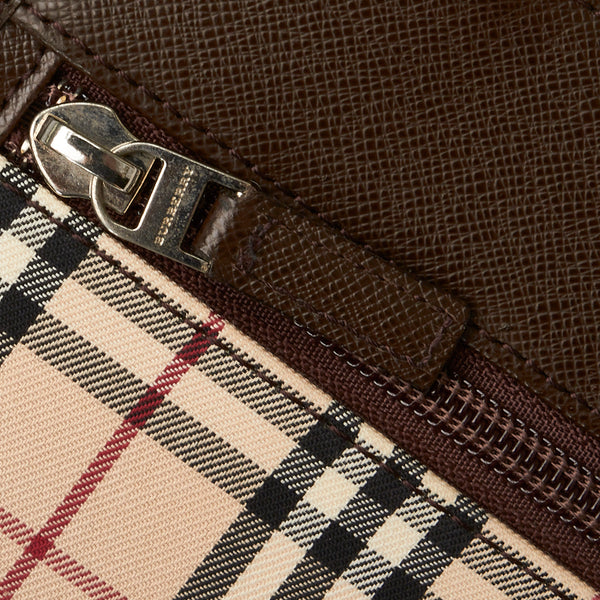 バーバリー ノバチェック 斜め掛け ショルダーバッグ ベージュ ブラウン キャンバス レザー レディース BURBERRY 【中古】