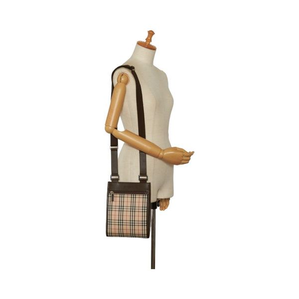 バーバリー ノバチェック 斜め掛け ショルダーバッグ ベージュ ブラウン キャンバス レザー レディース BURBERRY 【中古】