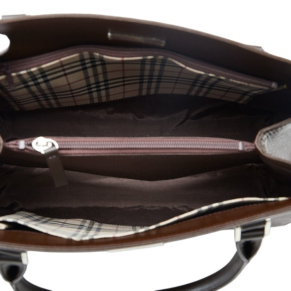 バーバリー ノバチェック ハンドバッグ トートバッグ ブラウン レザー レディース BURBERRY 【中古】