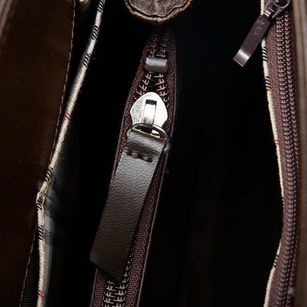 バーバリー ノバチェック ハンドバッグ トートバッグ ブラウン レザー レディース BURBERRY 【中古】
