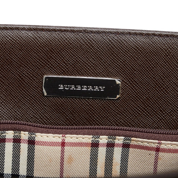 バーバリー ノバチェック ハンドバッグ トートバッグ ブラウン レザー レディース BURBERRY 【中古】