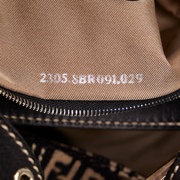 フェンディ ズッキーノ シルバー金具 ハンドバッグ ボストンバッグ 8BR091 ブラック ベージュ キャンバス ベロア レディース FENDI 【中古】