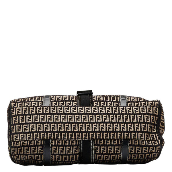 フェンディ ズッキーノ シルバー金具 ハンドバッグ ボストンバッグ 8BR091 ブラック ベージュ キャンバス ベロア レディース FENDI 【中古】